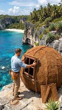 I Built the Ultimate Hanging Coconut Cabin on an Impossible Cliff Edge!